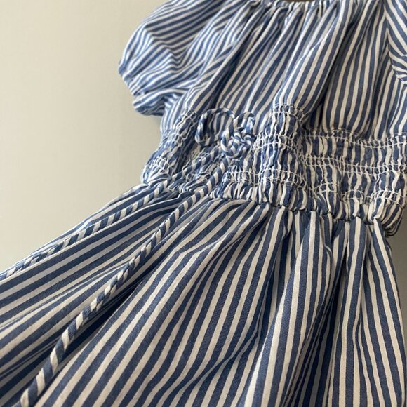 Handmade Children's Blue White Stripes Upcycled 100% Cotton Ruffle Dress - Picture 15 of 15
